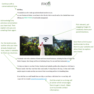 Example nurture email from Roots to Market